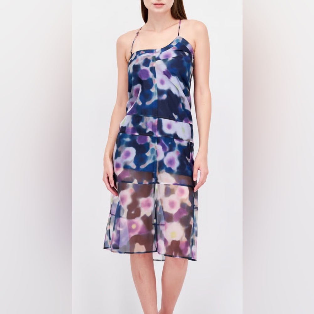 Esprit Multicolor Watercolor Sheer Sleeveless Midi Dress